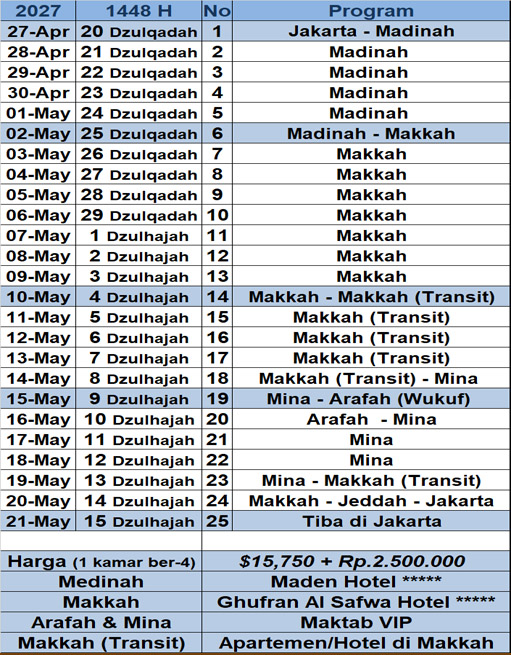 Haji Caraka tabel jadwal haji 2027 web paket haji caraka wisata